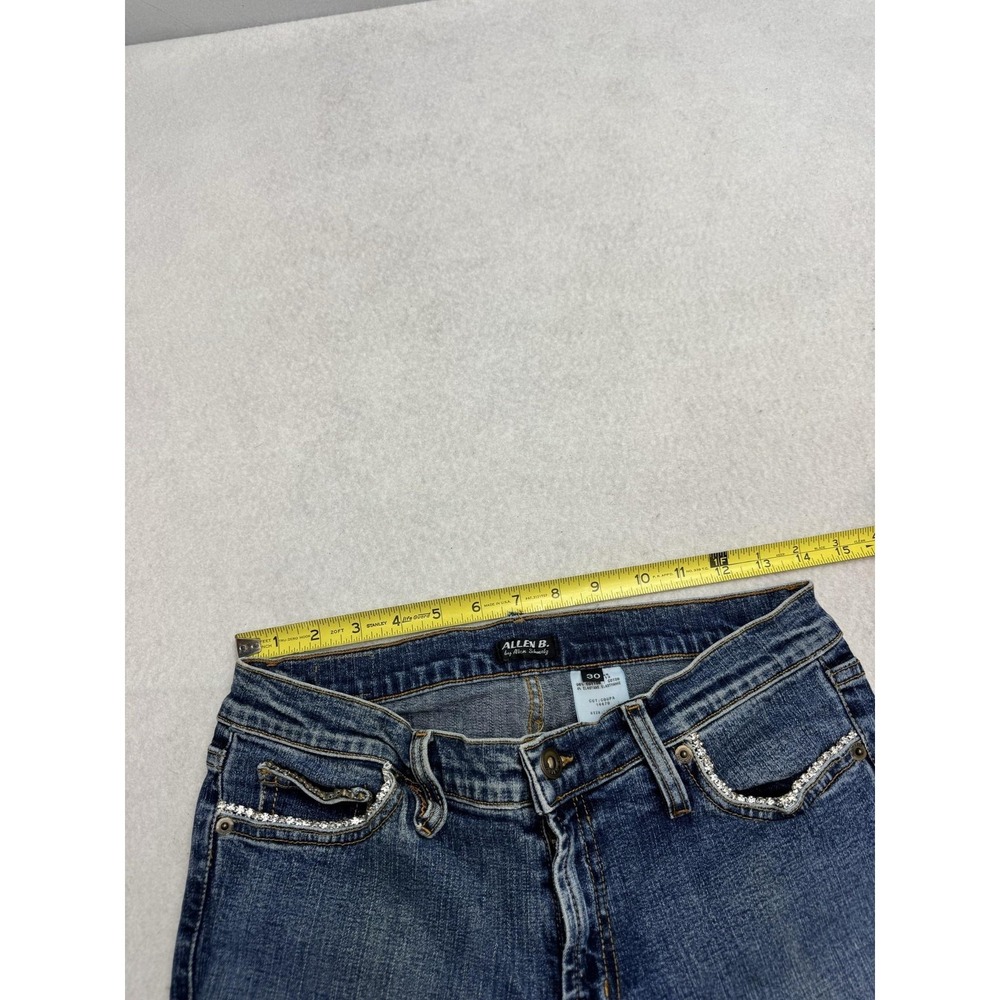 Allen B. By Allen Schwartz Jeans Womens 30 Blue Mid Rise Wide Leg Rhinestone - Picture 6 of 13
